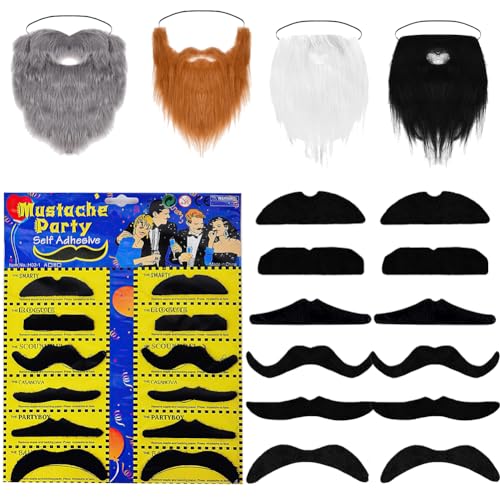 ZOOMPIL 16pcs Selbstklebend Schnurrbart, Gefälschte Bärte, Efälschte Schnurrbärte Set, Selbstklebende falsche für Kostüm Party Geburtstag Fasching Karneval zum Verkleiden von ZOOMPIL