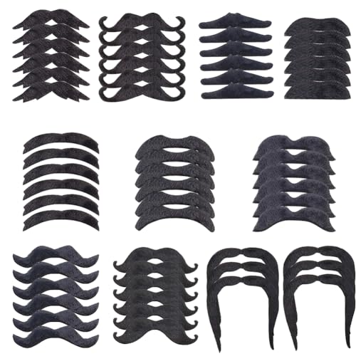 ZOOMPIL 60pcs Selbstklebend Schnurrbart, Gefälschte Bärte, Efälschte Schnurrbärte Set, Selbstklebende falsche für Kostüm Party Geburtstag Fasching Karneval zum Verkleiden von ZOOMPIL