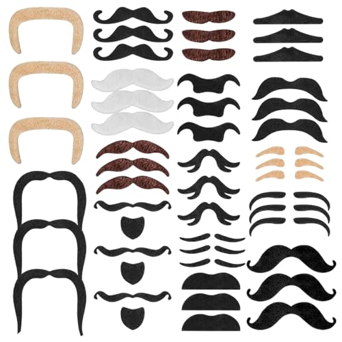 ZOOMPIL Selbstklebend Schnurrbart, Gefälschte Bärte, 48pcs Efälschte Schnurrbärte Set, Selbstklebende falsche für Kostüm Party Geburtstag Fasching Karneval zum Verkleiden von ZOOMPIL