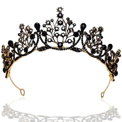 ZOOMPIL Schwarze Barocke Krone, Hochzeit Diadem, Kristall Tiara Krone, Vintage Barock Krone, für Geburtstag Hochzeit Festzug Abschlussball Party von ZOOMPIL