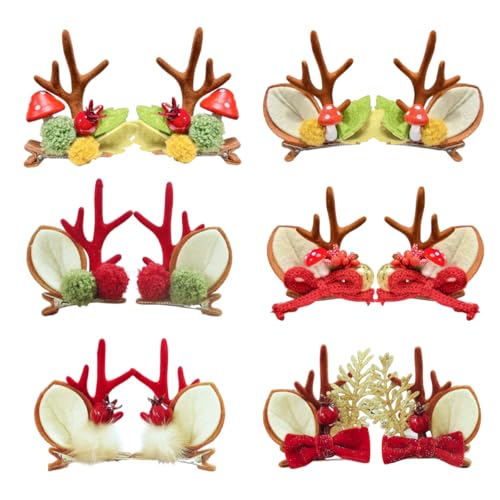 ZOOMPIL Weihnachten Hirschgeweih Haarspangen, 6 Paare Xmas Glitter Geweih Haarclips, Rentier Geweih Haarnadeln Weihnachtsfeier Plüsch Elch Haarclips für Mädchen Kinder Weihnachtsgeschenke von ZOOMPIL