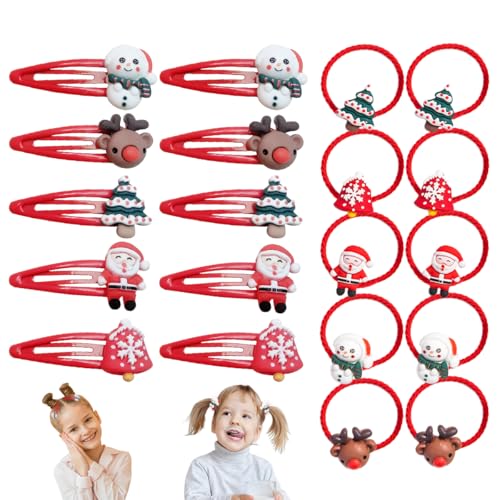 ZOOMPIL Weihnachts Haarspangen Set, 15 Stück Weihnachten Mädchen Haarschmuck Set, Weihnachts Haarspangen Haargummis, für Mädchen Kinder Weihnachtsgeschenke von ZOOMPIL
