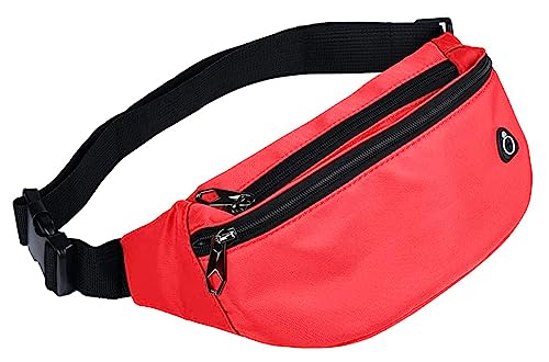 Bauchtasche für Männer Frauen, wasserdichte Sport-Hüfttasche, Gürteltasche für Reisen, Wandern, Laufen, 1er-Pack, Rot, Einheitsgröße von ZOORON