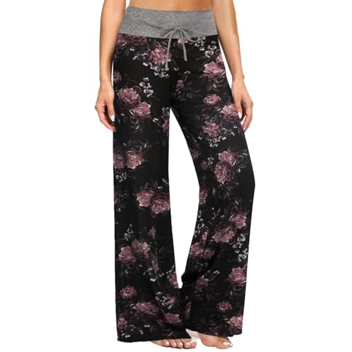Buttery Soft Pajama Pants for Women – Floral Print Drawstring Casual Palazzo Lounge Pants Wide Leg for All Seasons von ZOOSIXX