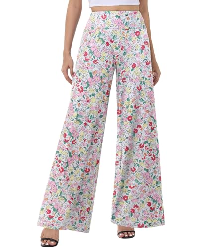 ZOOSIXX Palazzo-Hose mit weitem Bein für Damen – hohe Taille, lässig, Strand, Lounge-Hose, lockeres Kleid, dehnbare Hose, 2 Blumenmuster, Groß von ZOOSIXX