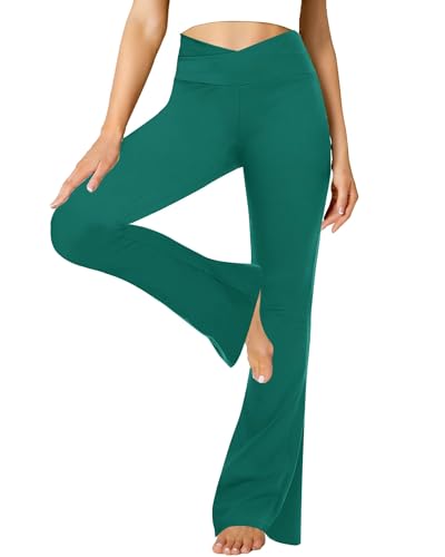 ZOOSIXX Schwarze ausgestellte Yogahose für Damen, Crossover-weiche Bootcut-Leggings, petrol, X-Groß von ZOOSIXX