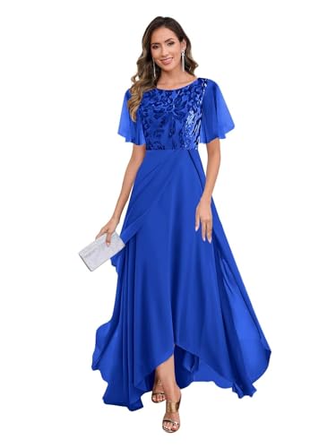 Abendkleid Große Größen,Damen Brautmutterkleider Lang Rüschenhülsen A-Linie Formelle Abendkleider Mutter Der Braut Kleid Königsblau 46 von ZOOYYUE
