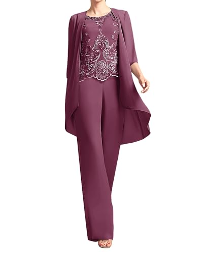ZOOYYUE 3 Teilig Hosenanzug Damen Festlich Elegante - 3/4 Ärmel Mutter Hosenanzüge mit Jacke Chiffon Hochzeit Jumpsuits von ZOOYYUE