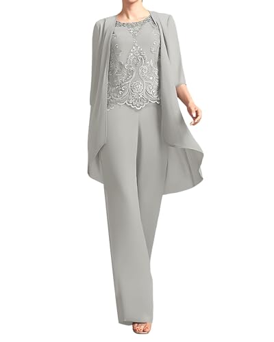 ZOOYYUE 3 Teilig Hosenanzug Damen Festlich Elegante - 3/4 Ärmel Mutter Hosenanzüge mit Jacke Chiffon Hochzeit Jumpsuits von ZOOYYUE