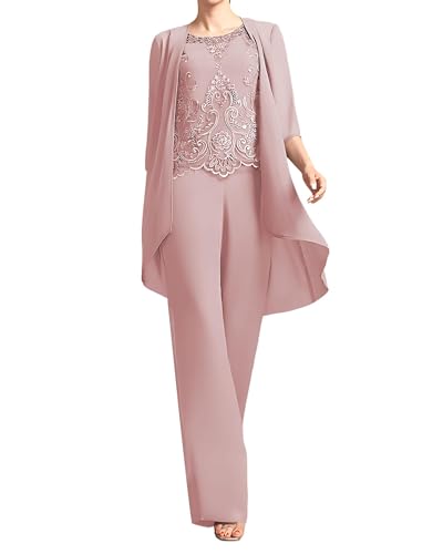 ZOOYYUE 3 Teilig Hosenanzug Damen Festlich Elegante - 3/4 Ärmel Mutter Hosenanzüge mit Jacke Chiffon Hochzeit Jumpsuits von ZOOYYUE
