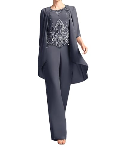 ZOOYYUE 3 Teilig Hosenanzug Damen Festlich Elegante - 3/4 Ärmel Mutter Hosenanzüge mit Jacke Chiffon Hochzeit Jumpsuits von ZOOYYUE