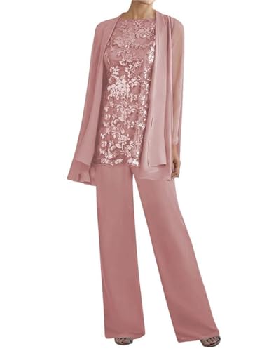 ZOOYYUE 3 Teilig Hosenanzug für Damen - Chiffon Spitzen Brautmutterkleider mit Jacke Langarm Festliche Hochzeit Hosen Set von ZOOYYUE