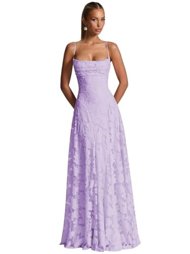 ZOOYYUE Abendkleider Elegant,Damen Floral Spaghettiträgern Abendkleider Lang Formelle Brautjungfernkleider Ballkleider A Linie Für Hochzeit Lila 36 von ZOOYYUE