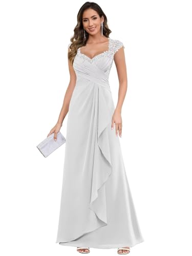 ZOOYYUE Abendkleider Elegant Für Hochzeit,Teelanges Spitze Brautmutterkleider Für Hochzeit - Damen Abendkleider Elegant Lang Mutter Der Braut Ruffle Festliche Kleider Weiß 52 von ZOOYYUE