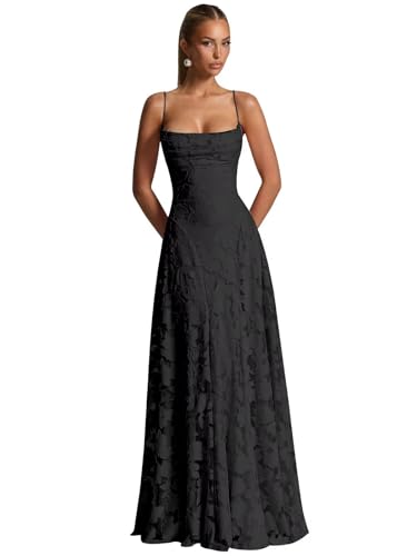 ZOOYYUE Abendkleider Für Hochzeit,Damen Floral Spaghettiträgern Abendkleider Lang Formelle Brautjungfernkleider Ballkleider A Linie Für Hochzeit Schwarz 38 von ZOOYYUE