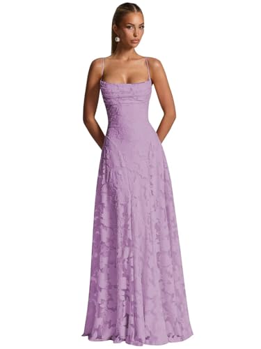 ZOOYYUE Abiballkleider,Damen Floral Spaghettiträgern Abendkleider Lang Formelle Brautjungfernkleider Ballkleider A Linie Für Hochzeit Lavendel 38 von ZOOYYUE