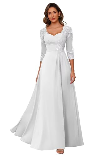 ZOOYYUE Chiffon Mutter der Braut Kleider Spitze Applikationen 3/4 Ärmel Abendkleider Lang A Line Brautmutterkleider für Hochzeit von ZOOYYUE
