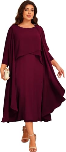 ZOOYYUE Damen Brautmutterkleider mit Jacke - Große Größe Chiffon Hochzeitsgäste Kleid mit Bolero Teelange A-Linien Abendkleider für Hochzeit von ZOOYYUE