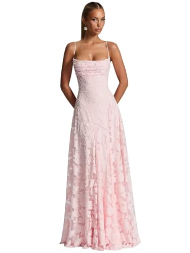 ZOOYYUE Festliche Kleider Für Damen,Damen Floral Spaghettiträgern Abendkleider Lang Formelle Brautjungfernkleider Ballkleider A Linie Für Hochzeit Erröten Rosa 44 von ZOOYYUE