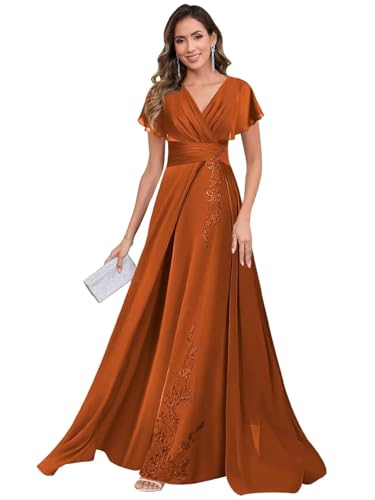 ZOOYYUE Hochzeitskleider,Damen Brautmutterkleider Lang Elegant Spitzenapplikation Chiffon Abendkleider Mutter Der Braut Kleid Verbrannte Orange 40 von ZOOYYUE
