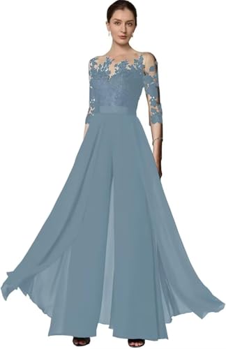 ZOOYYUE Hosenanzug Damen Festlich Elegant - Spitze 3/4 Ärmel Hochzeit Jumpsuits Chiffon Mutter der Braut Hosenanzüge Staubiges Blau 48 ZOOYYUE Hosenanzug Damen Festlich Elegant - Spitze 3/4 Ärmel Hochzeit Jumpsuits Chiffon Mutter der Braut Hosenanzüge Staubiges Blau 48 von ZOOYYUE