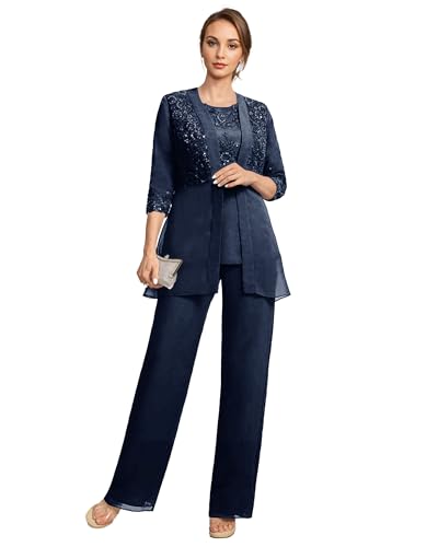 ZOOYYUE Hosenanzug Damen Festlich Elegant - Spitze Hochzeit Hosenanzüge Damen Sportlich 3/4 Ärmel Kleider für Hochzeitsgäste Marineblau 46 ZOOYYUE Hosenanzug Damen Festlich Elegant - Spitze Hochzeit Hosenanzüge Damen Sportlich 3/4 Ärmel Kleider für Hochzeitsgäste Marineblau 46 von ZOOYYUE