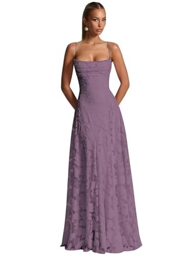 ZOOYYUE Langes Kleid Damen Elegant,Damen Floral Spaghettiträgern Abendkleider Lang Formelle Brautjungfernkleider Ballkleider A Linie Für Hochzeit Wisteria 32 von ZOOYYUE