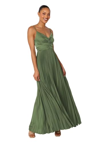 ZOOYYUE Prom Dress,Damen Spaghettiträger Satin Falten Abendkleider V-Ausschnitt Brautjungfernkleider Festlich Elegant Für Hochzeit Eukalyptus 40 von ZOOYYUE