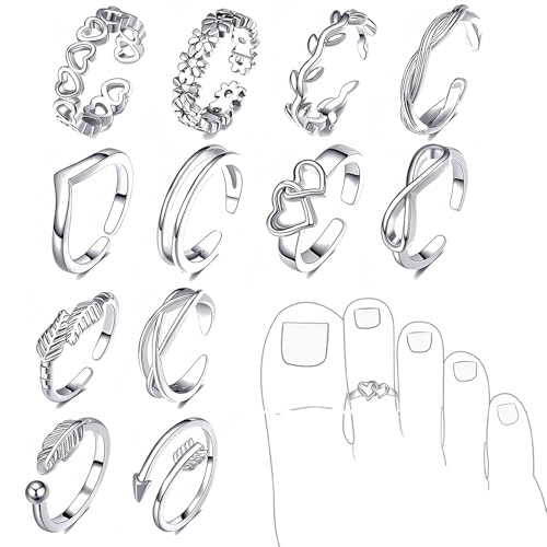 ZOPJUMA 12 Stück Verstellbare Zehenringe für Damen 14 Karat Vergoldet Niedlich Offener Zehenring Set Blume Pfeil Herz Schwanz Pinky Band Toe Ring Sommer Strand Fuß Ring Schmuck von ZOPJUMA
