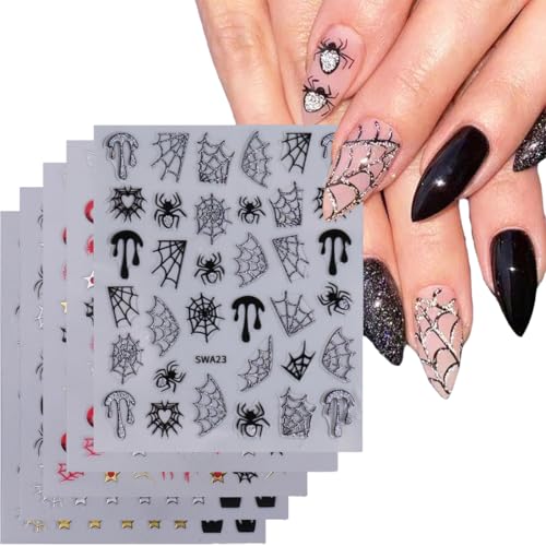 ZOPJUMA 5 Stück Halloween 3D Nagelsticker Nagelaufkleber Halloween 5D Stereoskopisch Selbstklebend Nail Art Sticker Dekoration Nageldesign Zubehör von ZOPJUMA
