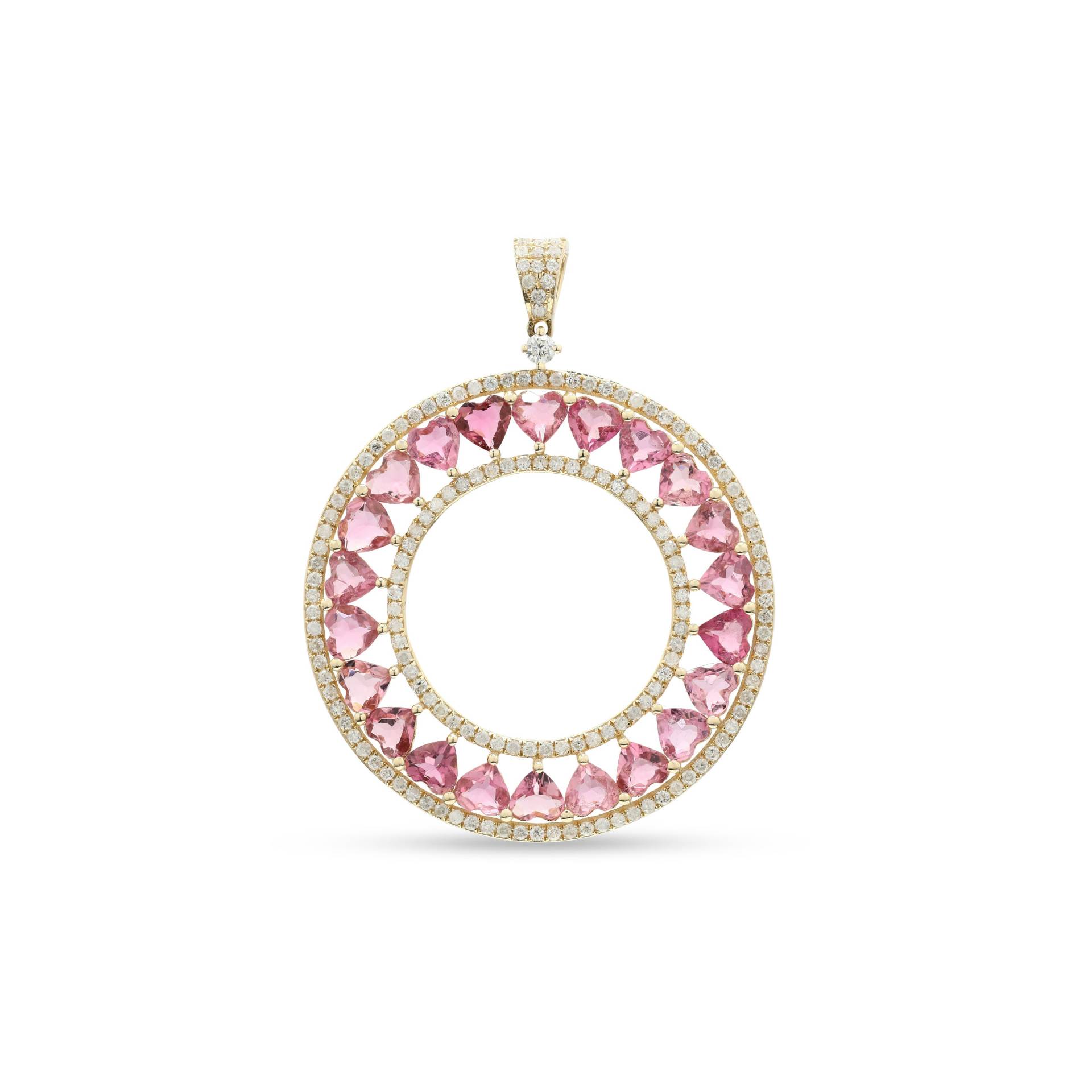 Natürlicher Rosa Herzform-Turmalin-Anhänger Mit Diamant-Schlaufe Und Halo-Diamant-Grenze in 14K Gold-Halsketten-Anhänger-Geschenk Für Frauen von ZORAYAJEWELS