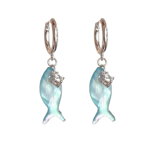 ZORESCOLEO Einzigartige blaue Ohrringe in Fischform mit Farbverlauf, handgefertigter Ohrschmuck, modisches Accessoire für Partys von ZORESCOLEO