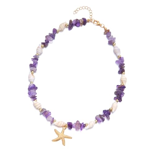 ZORESCOLEO Elegante Küstenhalskette, verstellbare Kette, Seesterne, Muschel-Design, leicht, allergiebeständig, Schmuck für Beachwea, as the pic show, Legierung, Schotter von ZORESCOLEO