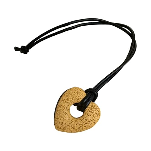 ZORESCOLEO Halskette mit Herz-Anhänger aus Vulkanstein mit strukturierten Details, leichte Schlüsselbeinkette für den täglichen Gebrauch, as the pic show, Leder von ZORESCOLEO