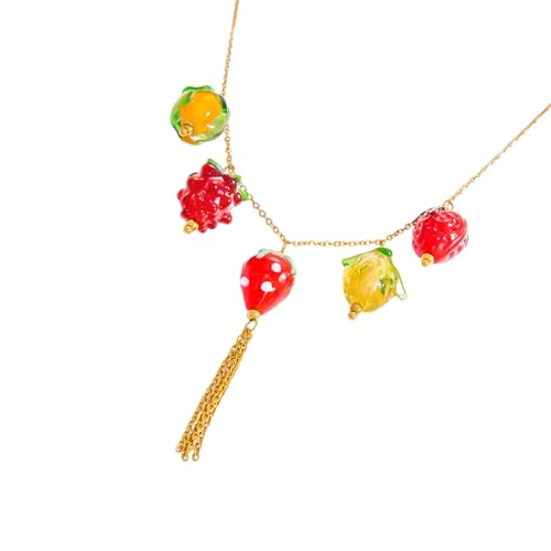 ZORESCOLEO Halskette mit Obstglas-Anhänger für Damen mit handgefertigten Designs und lebendigen Farben für lässige oder festliche Anlässe, as the pic show, Edelstahl von ZORESCOLEO