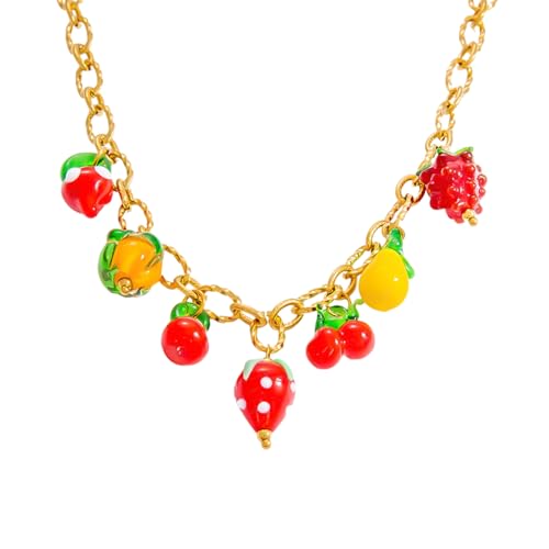 ZORESCOLEO Halskette mit Obstglas-Anhänger für Damen mit handgefertigten Designs und lebendigen Farben für lässige oder festliche Anlässe, as the pic show, Edelstahl von ZORESCOLEO
