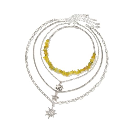 ZORESCOLEO Halskette mit Sonnen- und Stern-Anhänger, Schmuck-Set für Damen, verstellbare Schichtketten, handgefertigt, Halszubehör von ZORESCOLEO