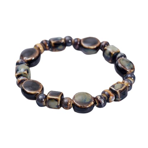 ZORESCOLEO Keramikperlen-Armband mit bunten Katzen, handgefertigt, Keramik-Perlenarmband mit bunten Katzen für Damen und T-Shirt, 27, Perlen von ZORESCOLEO