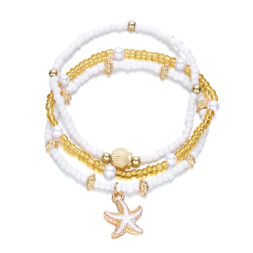 ZORESCOLEO Mehrfach verwendbares Muschelperlen-Schmuck-Set, verstellbare Halskette, Armband, Fußkettchen, praktisch für Strandurlaub, stilvolle Outfits, as the pic show, Metall von ZORESCOLEO