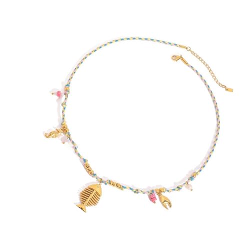 ZORESCOLEO Oceanics Styles geflochtene Kordel-Halskette, verstellbare Länge, mit Muschelperlen, Schmuck, für Freizeit oder Strand, as the pic show, Edelstahl, geflochtenes Seil von ZORESCOLEO