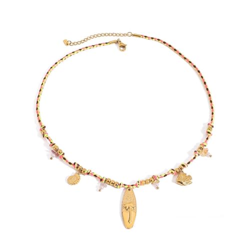ZORESCOLEO Oceanics Styles geflochtene Kordel-Halskette, verstellbare Länge, mit Muschelperlen, Schmuck, für Freizeit oder Strand, as the pic show, Edelstahl, geflochtenes Seil von ZORESCOLEO