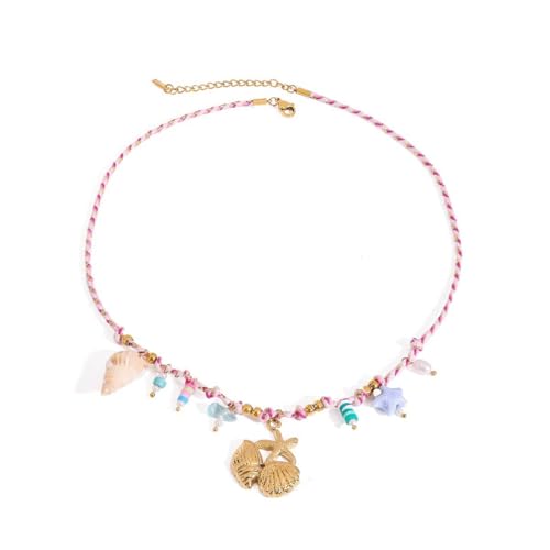 ZORESCOLEO Oceanics Styles geflochtene Kordel-Halskette, verstellbare Länge, mit Muschelperlen, Schmuck, für Freizeit oder Strand, as the pic show, Edelstahl, geflochtenes Seil von ZORESCOLEO