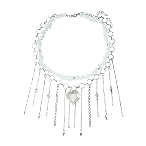 ZORESCOLEO Stilvolle Fransen-Halskette für Damen, elegant, unregelmäßig, Naturstein, Herz-Anhänger, Schlüsselbeinkette, Schmuck von ZORESCOLEO