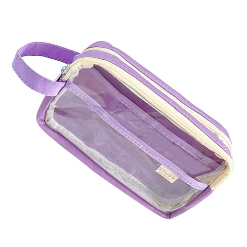 ZORESCOLEO Transparentes Federmäppchen mit zwei großen Fächern, Mehrzweck-Federmäppchen, Federmäppchen, Reise-Make-up-Aufbewahrungstasche für Mädchen und Frauen, Violett (1), as the pic show von ZORESCOLEO