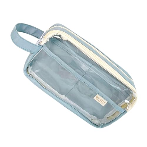 ZORESCOLEO Transparentes Federmäppchen mit zwei großen Fächern, Mehrzweck-Federmäppchen, Federmäppchen, Reise-Make-up-Aufbewahrungstasche für Mädchen und Frauen, blau, as the pic show von ZORESCOLEO