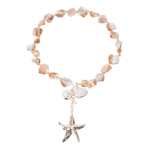 ZORESCOLEO Unregelmäßige Bohemian-Kette für Frauen mit Seestern und Muschel-Anhänger, tragbar für Beruf, Strandschmuck, as the pic show, Metall von ZORESCOLEO