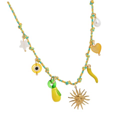 ZORESCOLEO Verstellbare Halskette aus Edelstahl mit verschiedenen Anhängern, stilvoller Halsschmuck, geflochtene Seil-Halskette für Damen, as the pic show, Edelstahl von ZORESCOLEO