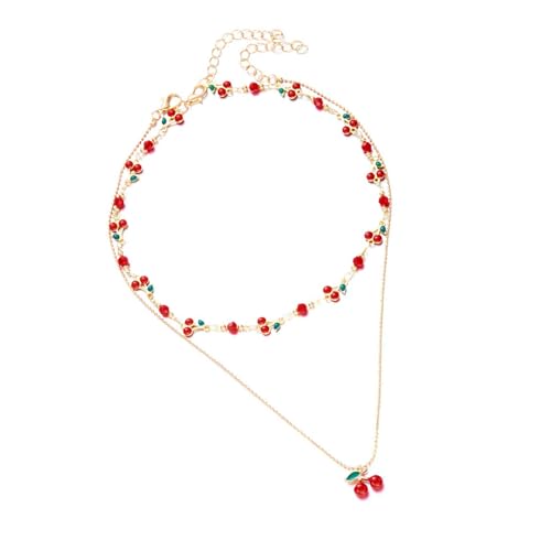 ZORESCOLEO Verstellbares Kirschen-Armband mit Zirkonia und Quasten-Design, funkelnder Halsschmuck für Frauen und Mädchen, as the pic show, Metall von ZORESCOLEO