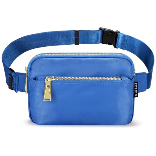 ZORFIN Bauchtaschen für Damen und Herren, Gürteltasche mit 4 Reißverschlusstaschen, modische Hüfttaschen, leichte Umhängetasche mit verstellbarem Riemen für Workout/Laufen/Wandern, Klein, Blau, von ZORFIN