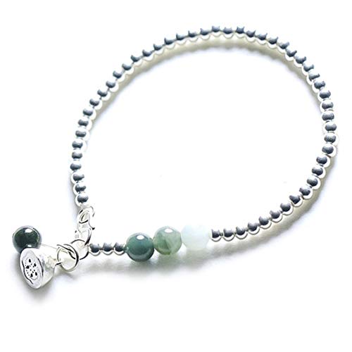 Perlenarmbänder, Schutzarmbänder for Männer und Frauen, Feng Shui-Armband, S925-Sterlingsilber, Lotus, natürlicher grüner Achat, runde Perle, Kristall-Talisman-Armband, schützt Glück, Liebe, Geld, glü von ZORILO